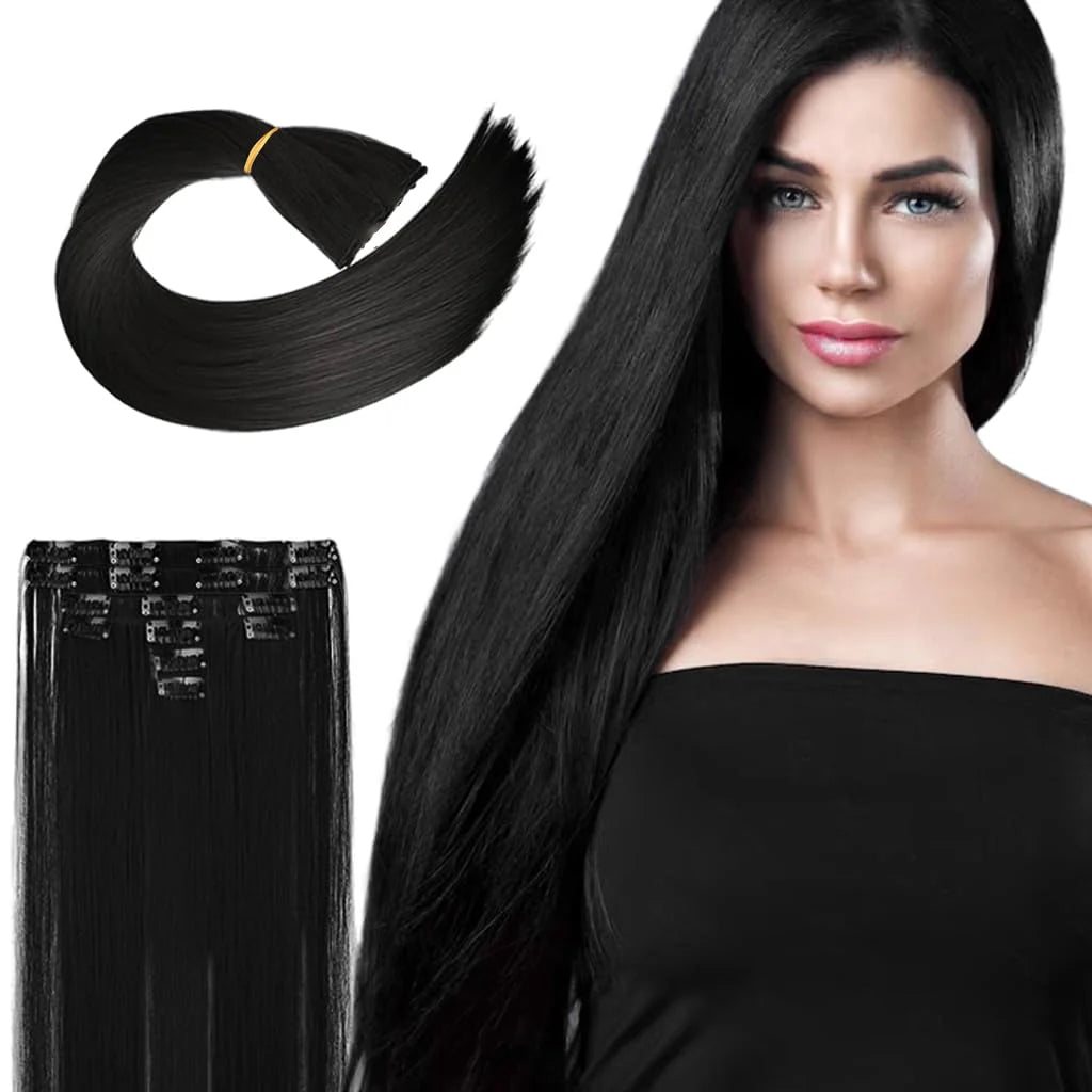 7Pcs Hair Extensions for Women Clip Type Black Straight