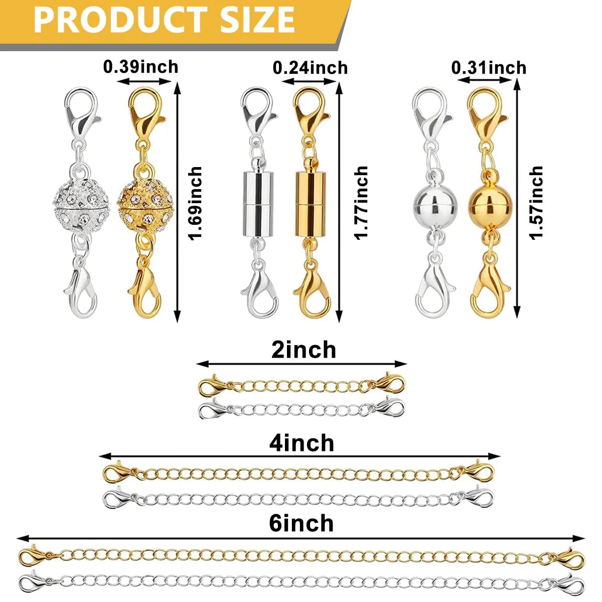 Golden & Sliver 12 Pcs Necklace Extender and Lobster Clasps Combo Set