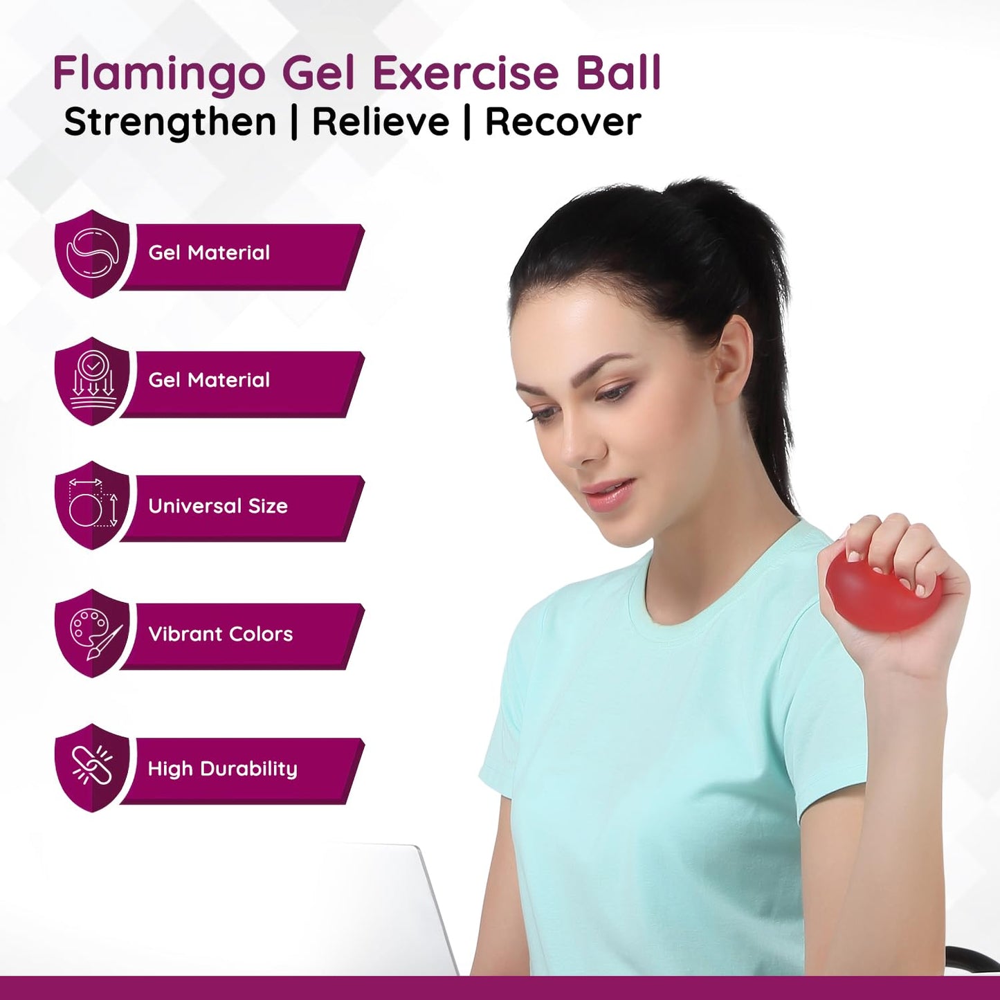 Flamingo Gel Exercise Ball for Hand, Grip Muscle Strengthening,Stress Relief, Arthritis, Finger, Wrist, Carpal Tunnel & Pain Relief | Color-Medium-Red | Size-U