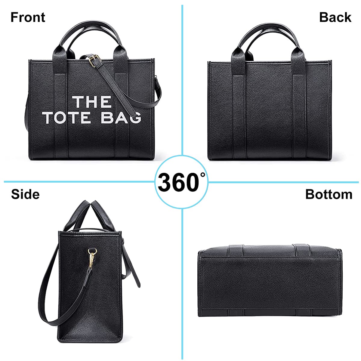 PU Leather Tote Bag with Zipper and Shoulder Belt