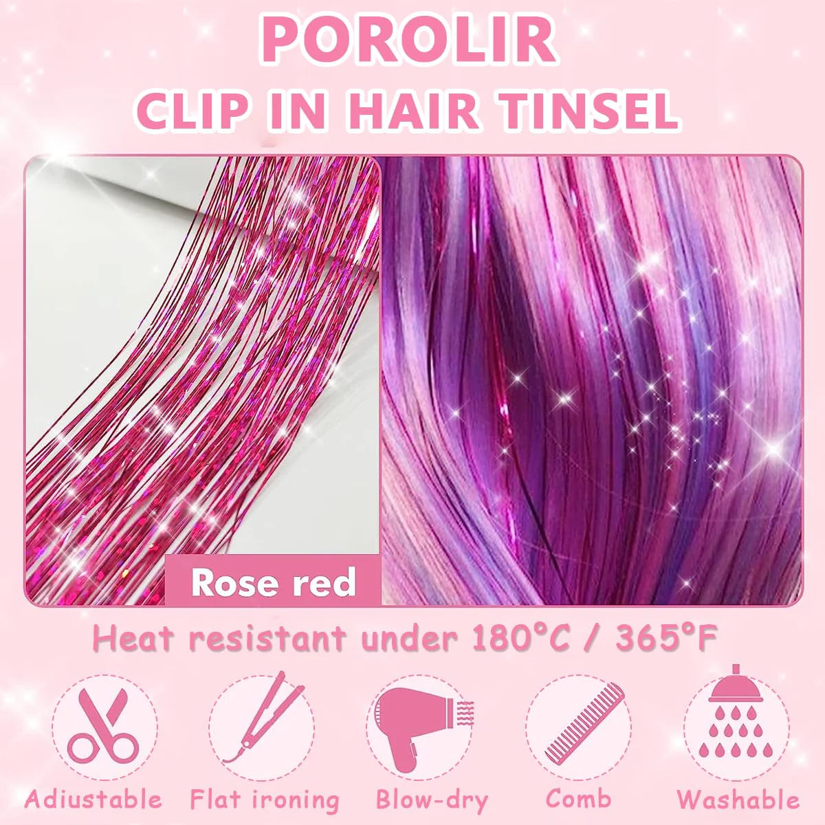 Hair Tinsel Clip-in Glitter Hair Extensions for Women