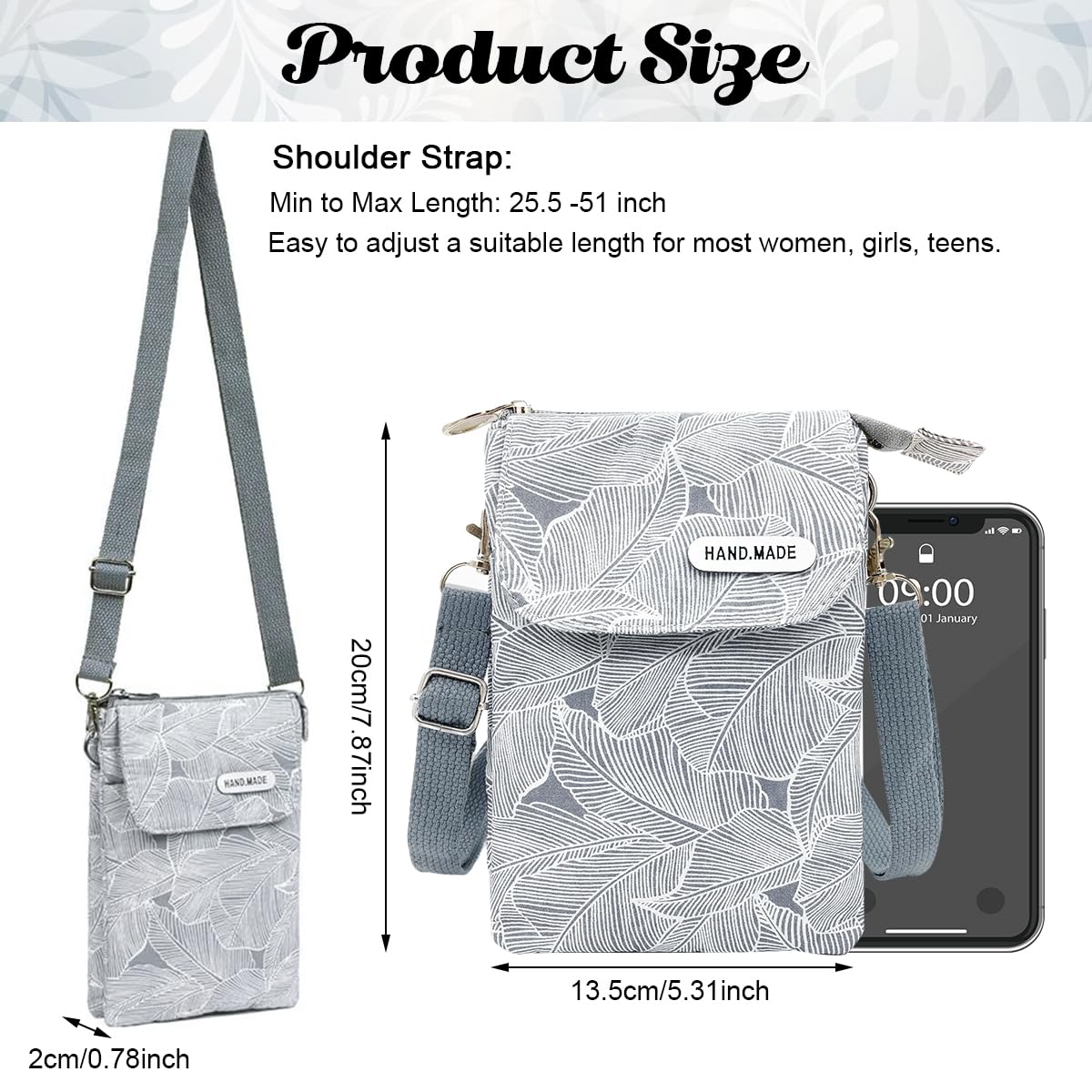 Minimalist Print Canvas Phone Crossbody Sling Bag