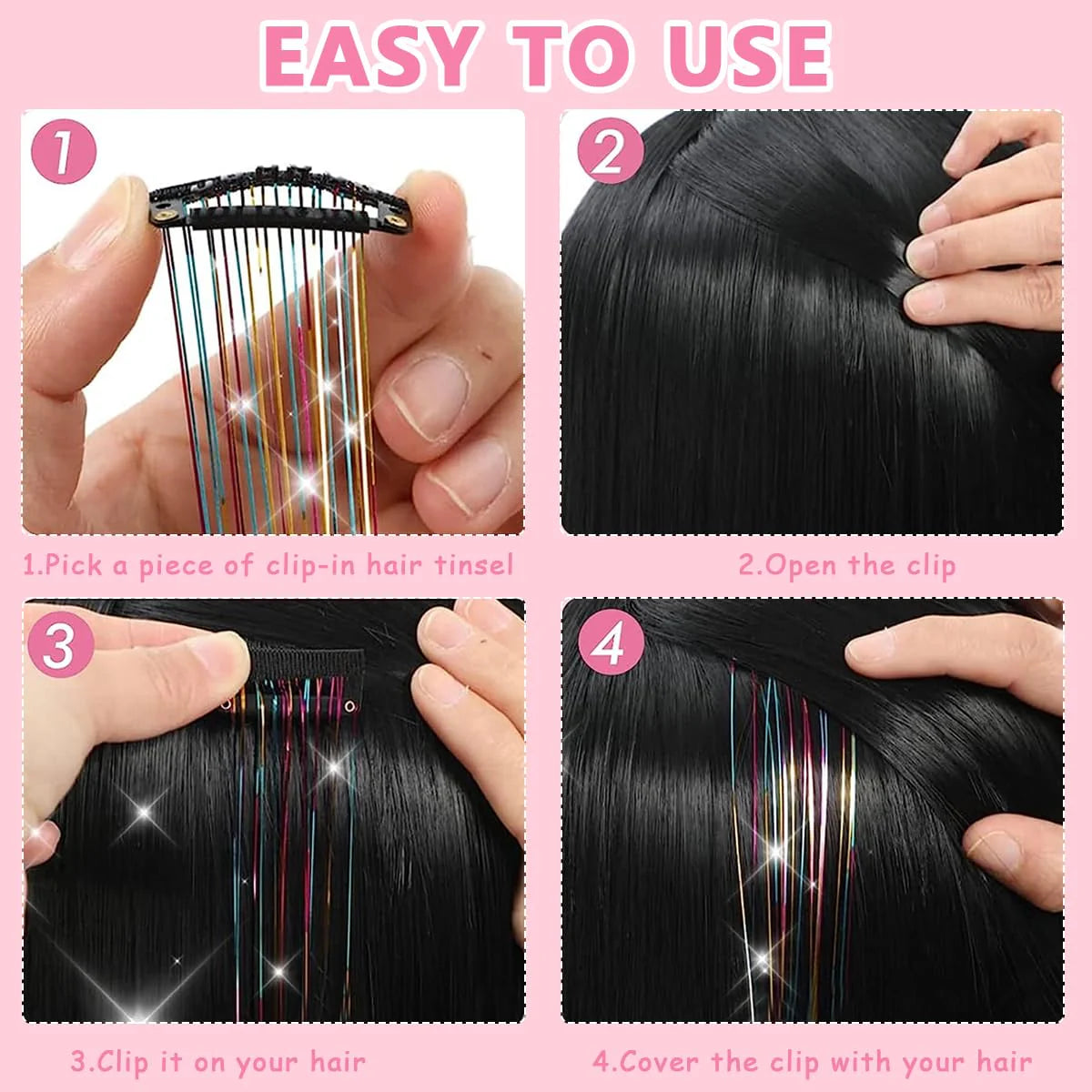 Hair Tinsel Clip-in Glitter Hair Extensions for Women