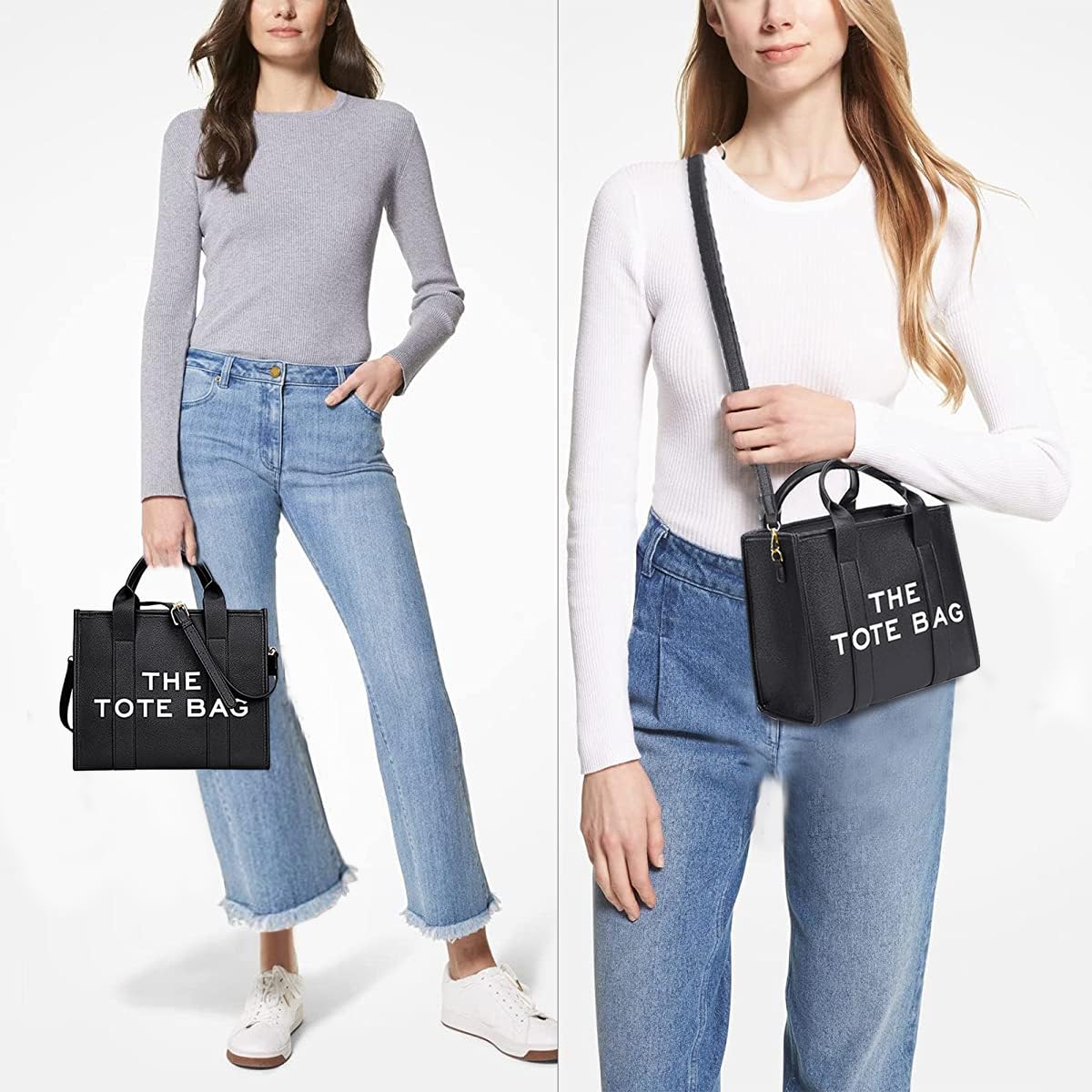 PU Leather Tote Bag with Zipper and Shoulder Belt