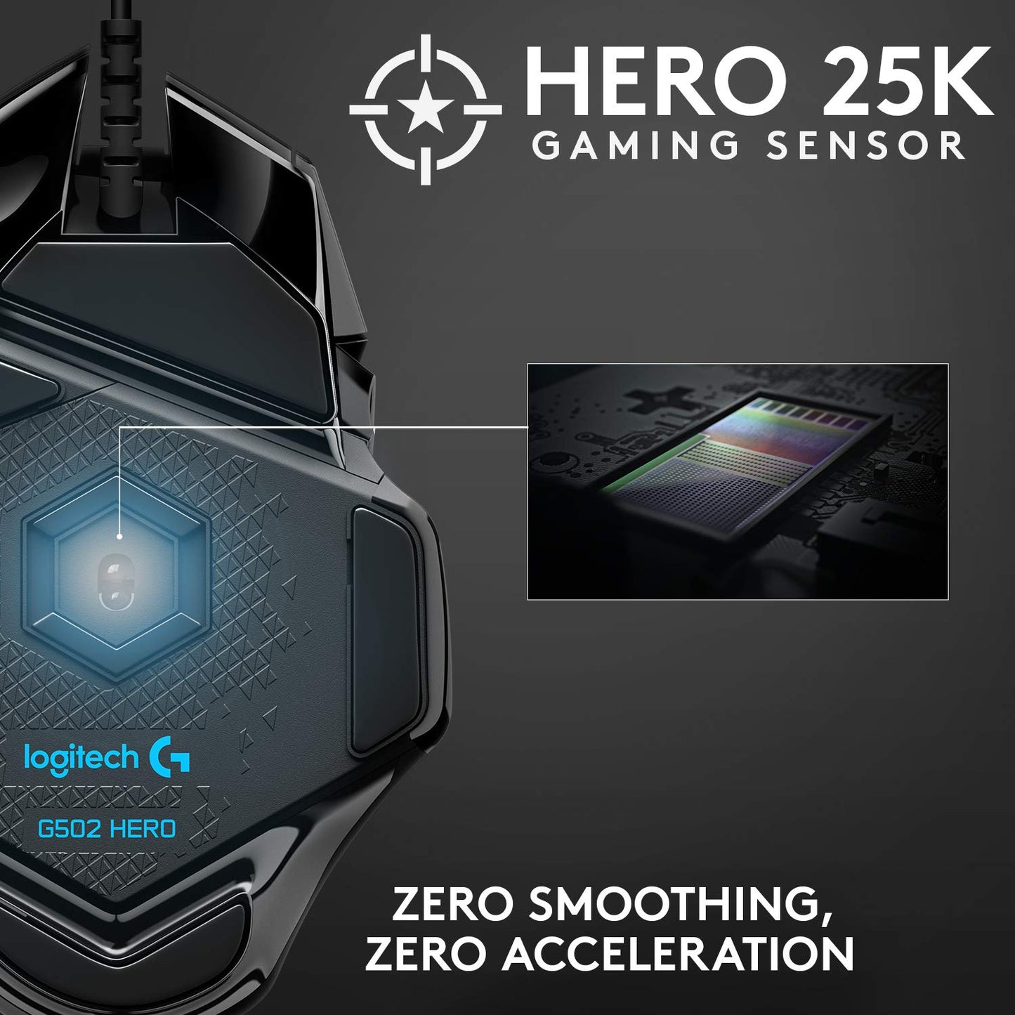 Logitech G502 Hero High Performance Wired Gaming Mouse, Hero 16K Sensor, 16,000 DPI, RGB, Adjustable Weights, 11 Programmable Buttons, On-Board Memory, PC/Mac - Black