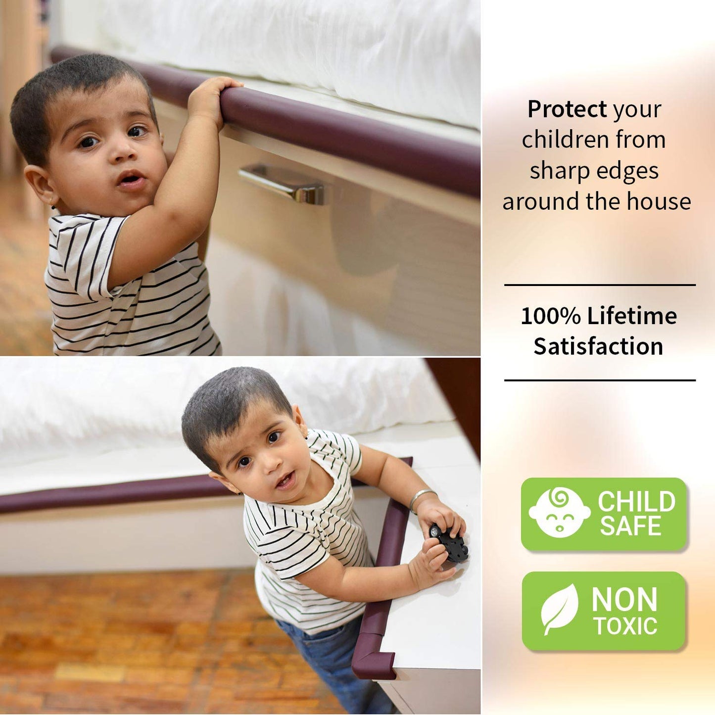 AMAZARA Baby Proofing Edge & Corner Guards | Extra Long 16.4Ft Edge + 8 Pre-Taped Corner Protectors | Child Safety Furniture Cushions | Brown (16.4ft Edge 8 Corners)