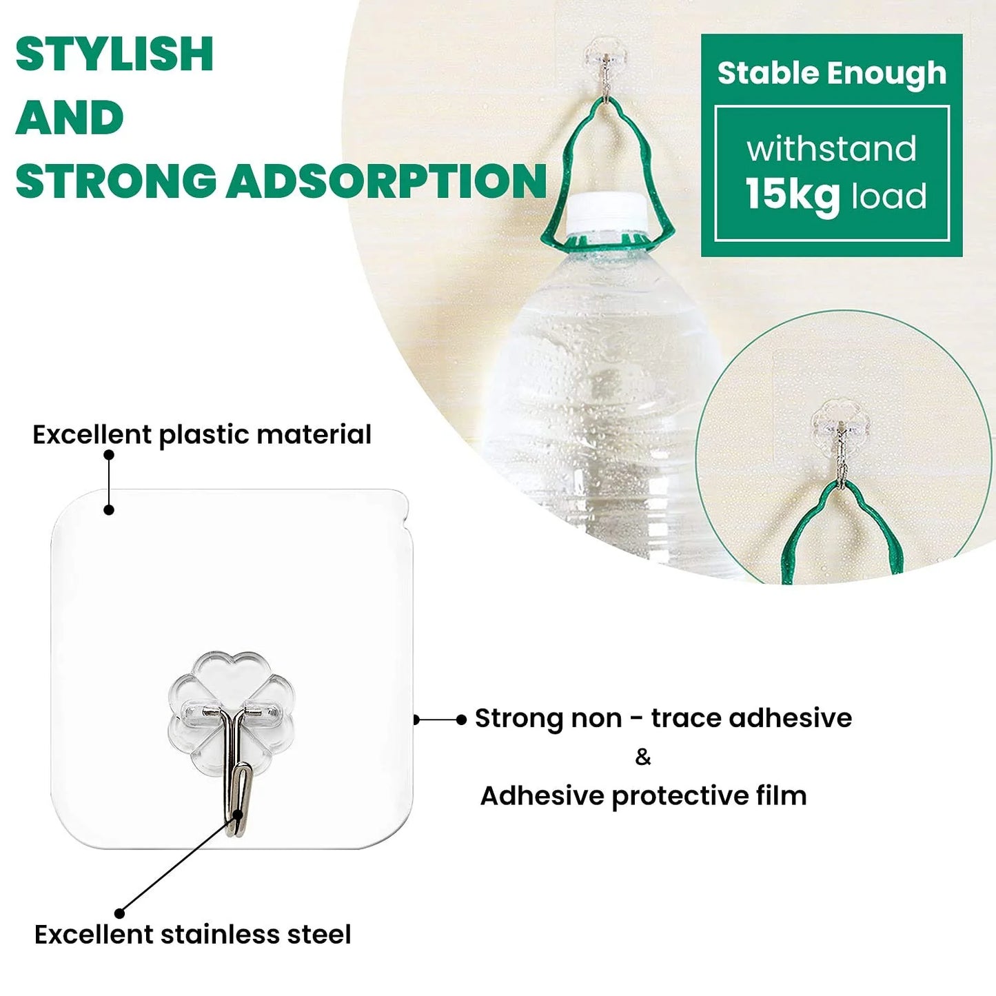 HASTHIP Waterproof Plastic Wall Hooks(Pack of 10)