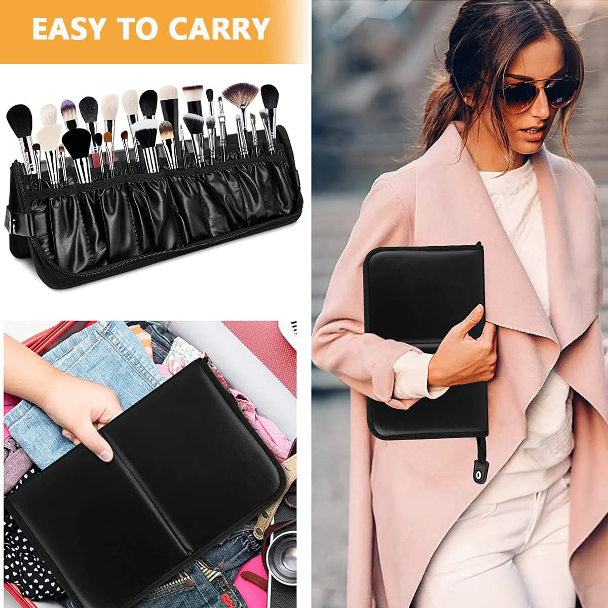 Portable Travel Makeup Brush Holder Organizer Bag