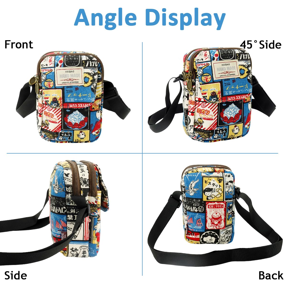 Cute Canvas Phone Sling Bag Vintage Print Crossbody
