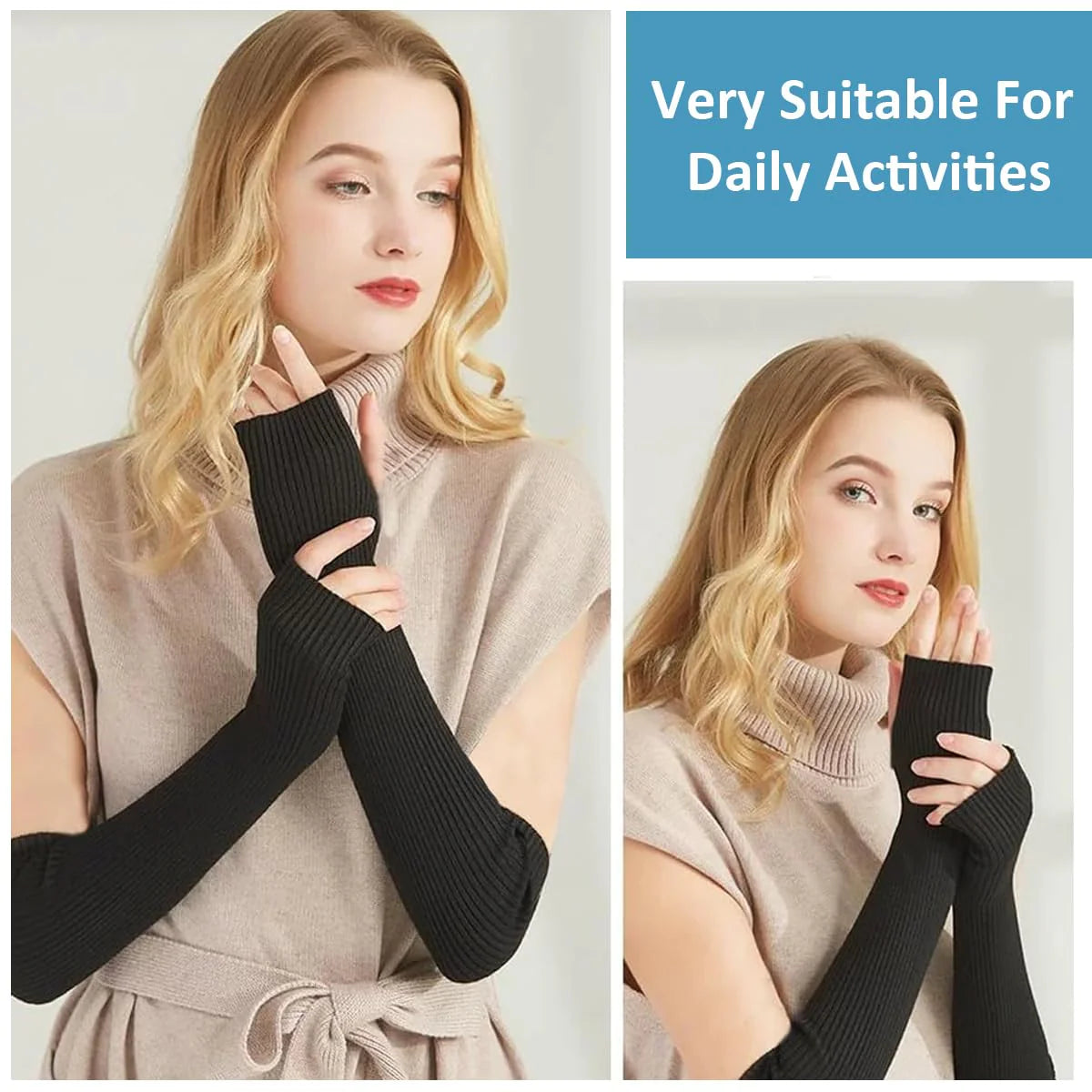 Arm Warmers for Women, Long Fingerless Gloves for Teen Girls
