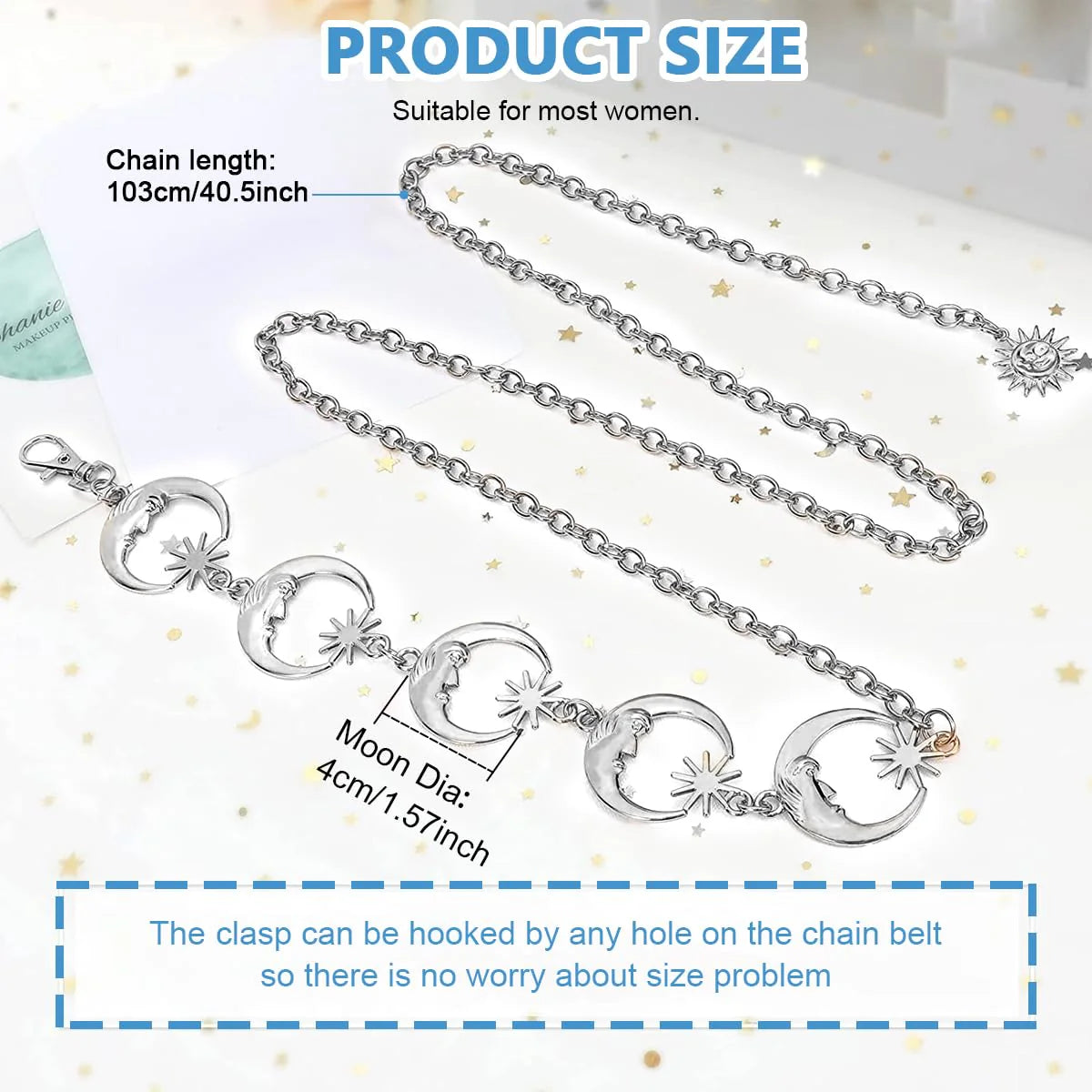 Woman Waist Belt Moon Star Metal Chain Belt for Women