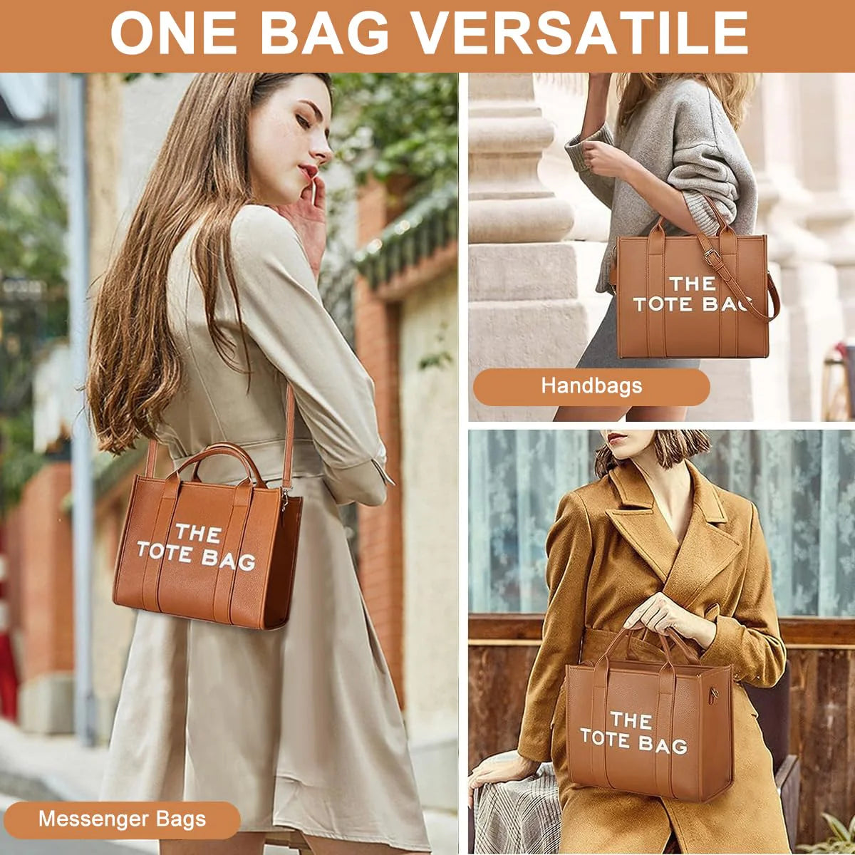PU Tote Bag with Detachable Crossbody Belt for Women
