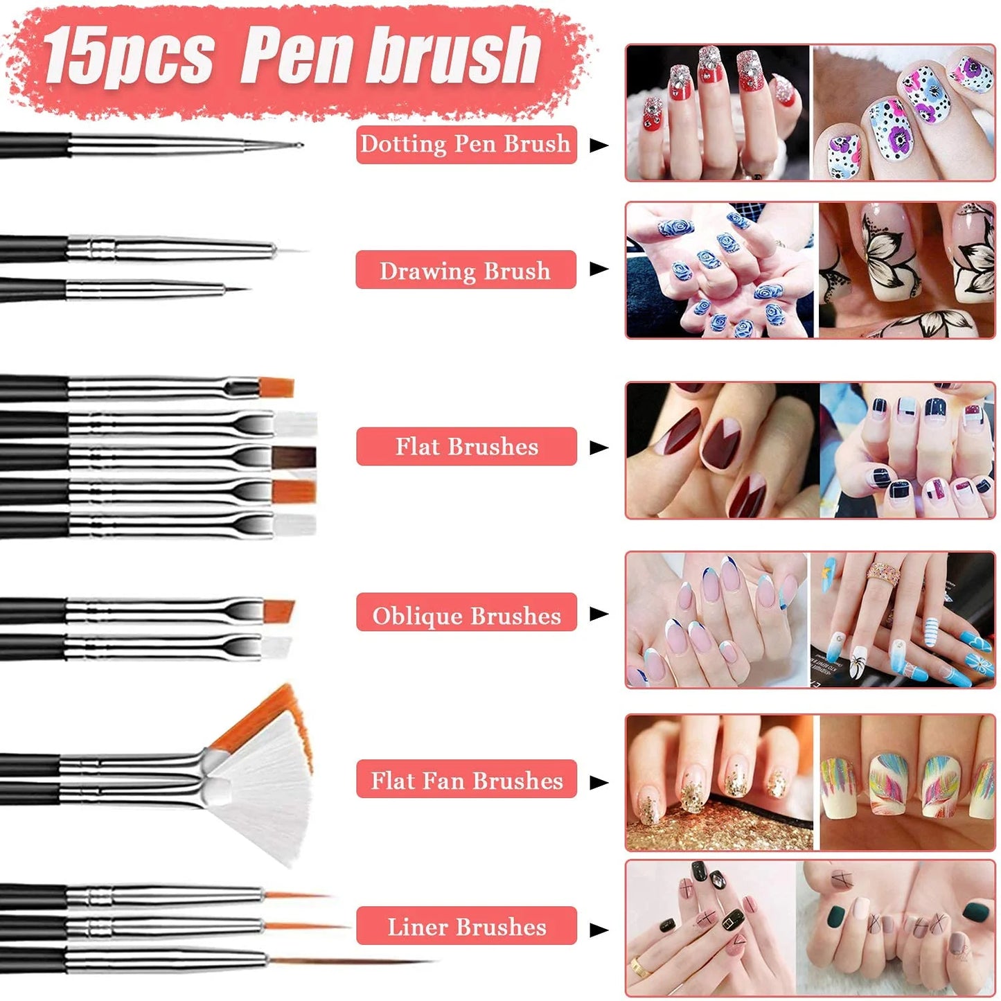 3D Nail Art Stamping Kit with Pen & Brush, Stickers, Rhinestones
