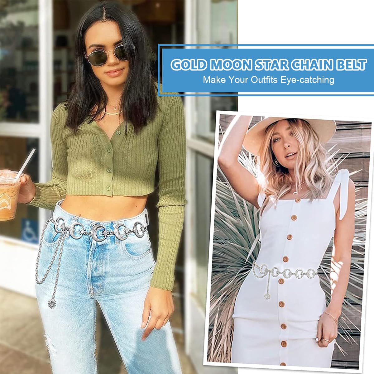Woman Waist Belt Moon Star Metal Chain Belt for Women