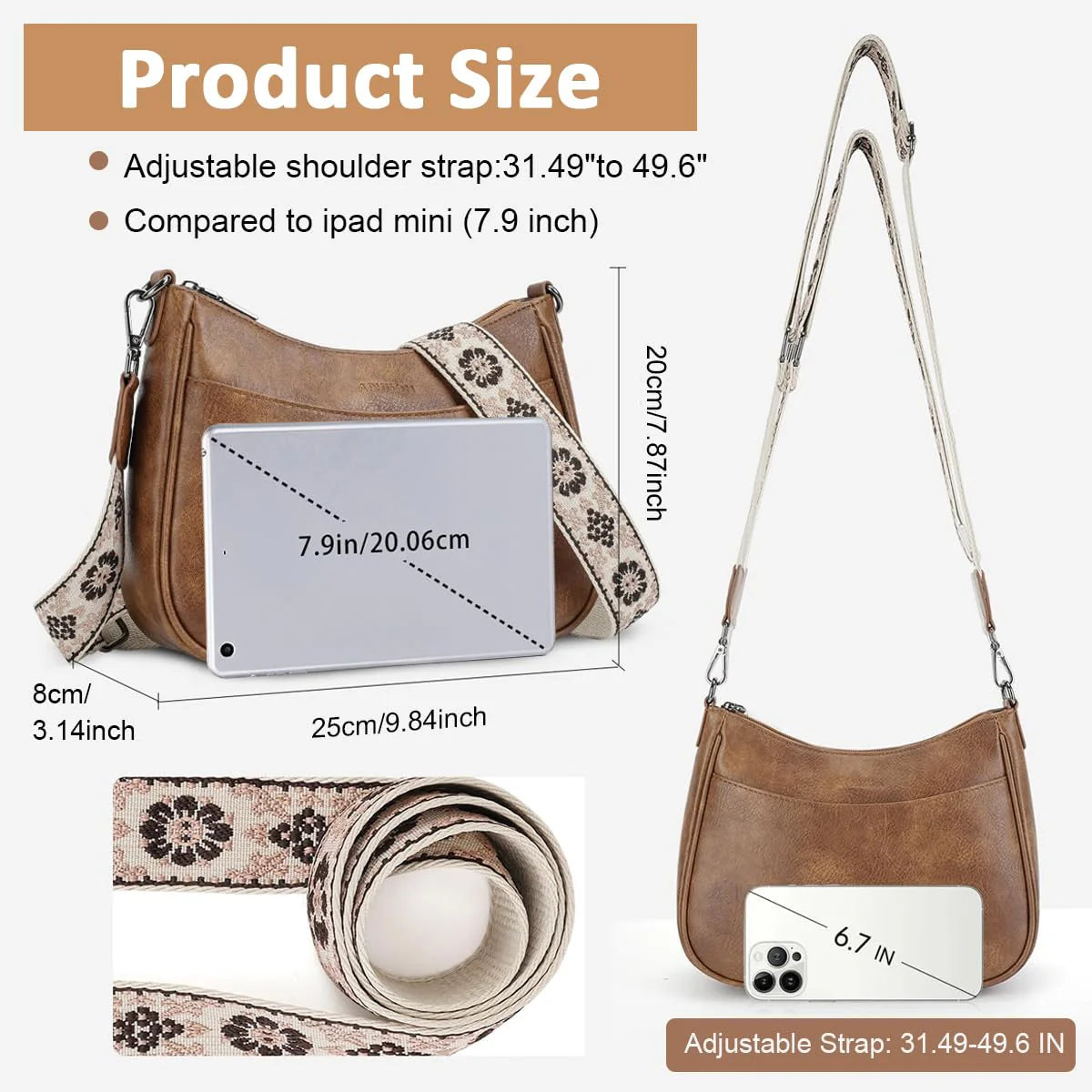 PU Solid Brown Fashion Satchel Crossbody Bag
