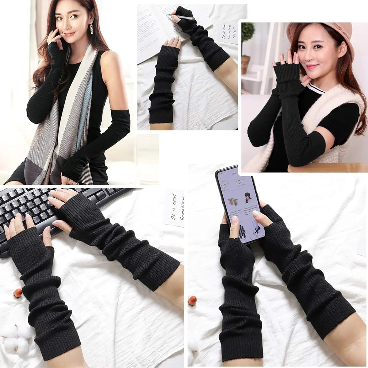 Arm Warmers for Women, Long Fingerless Gloves for Teen Girls