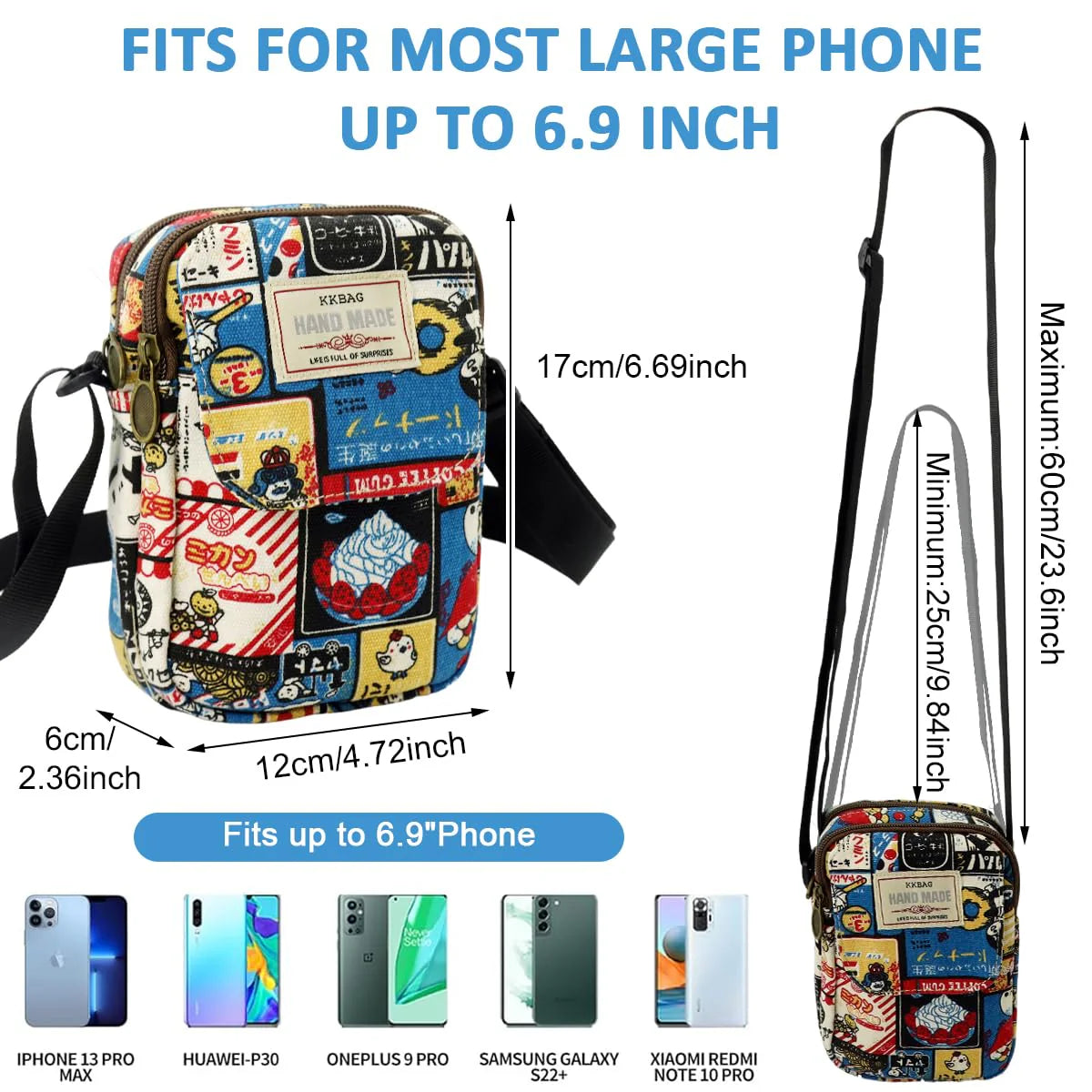 Cute Canvas Phone Sling Bag Vintage Print Crossbody