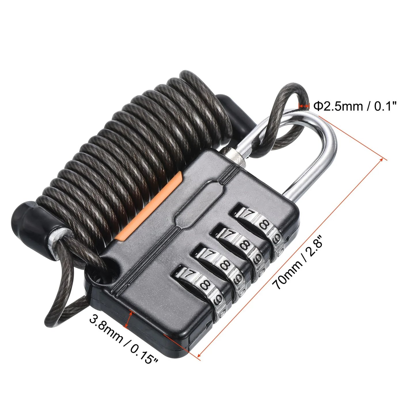 4 Digit Combination Luggage Cable Lock with Waterproof Spring Steel Cable