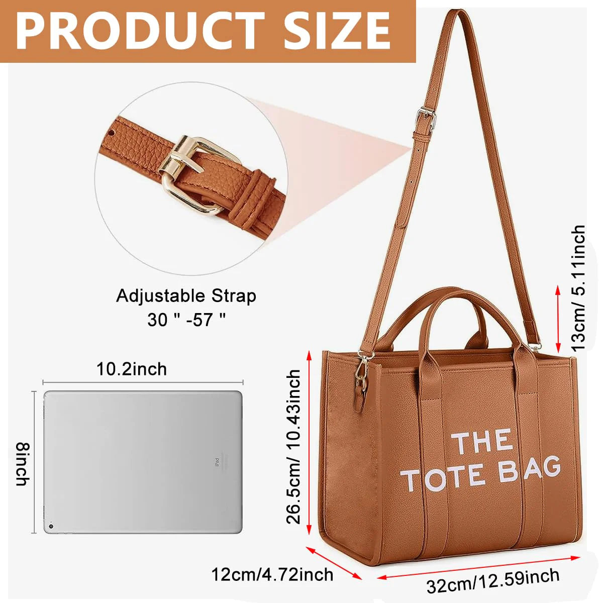 PU Tote Bag with Detachable Crossbody Belt for Women