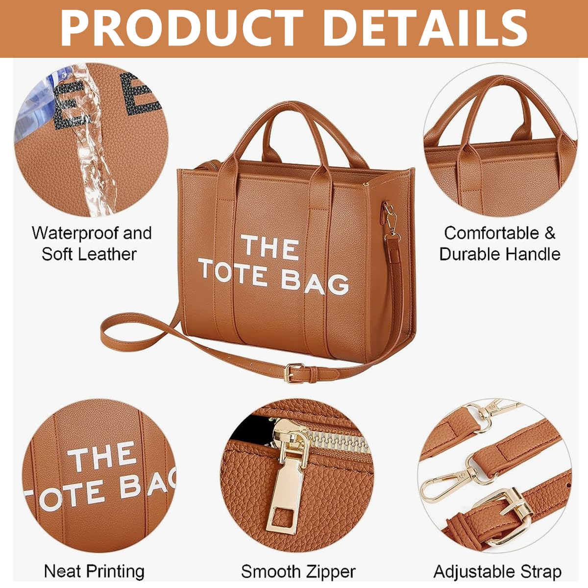 PU Tote Bag with Detachable Crossbody Belt for Women