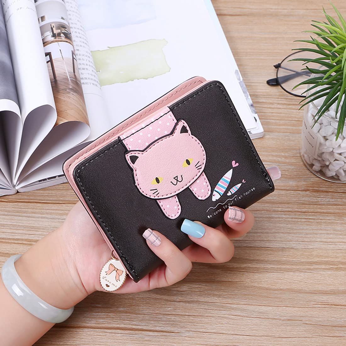 Small PU Leather Wallet with Rabbit Tassel Pendant