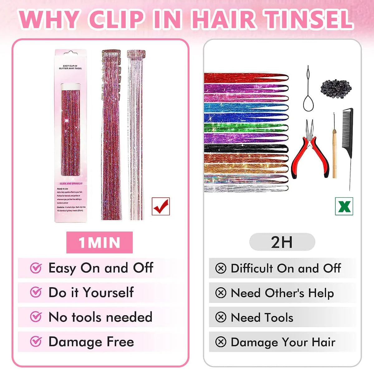 Hair Tinsel Clip-in Glitter Hair Extensions for Women