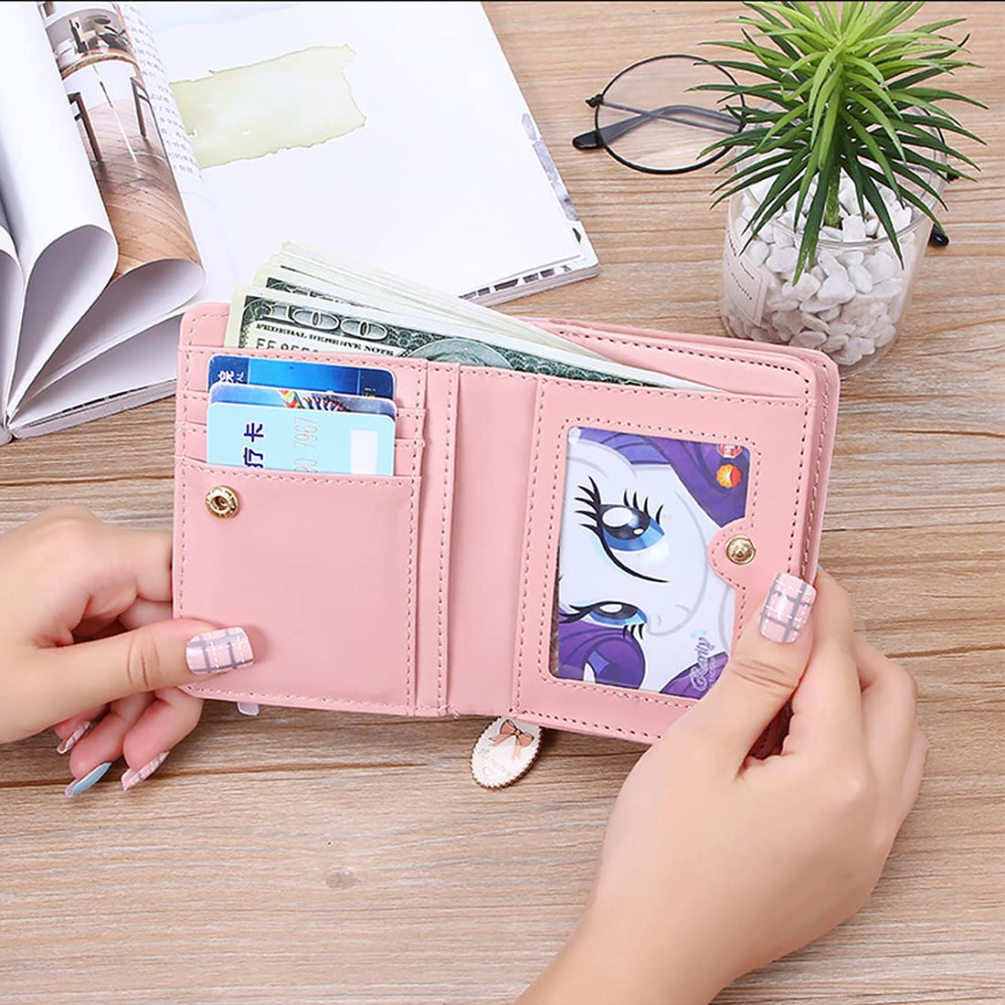 Small PU Leather Wallet with Rabbit Tassel Pendant