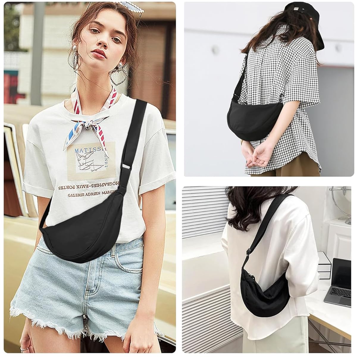 Nylon Crescent Hobos Crossbody Shoulder Bag Waterproof