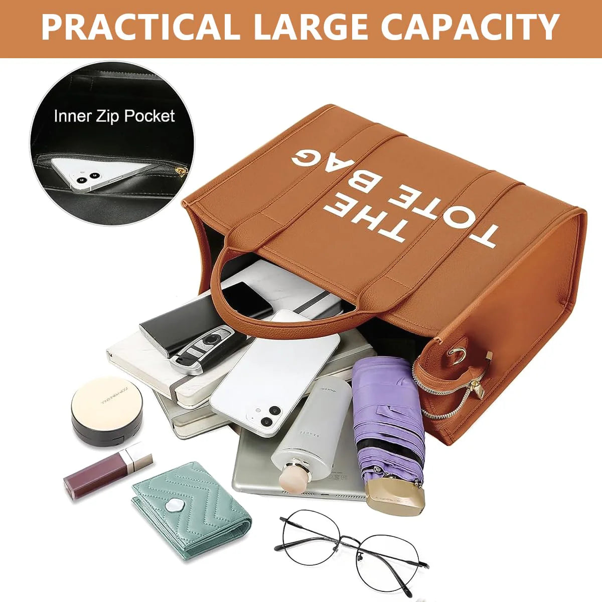 PU Tote Bag with Detachable Crossbody Belt for Women