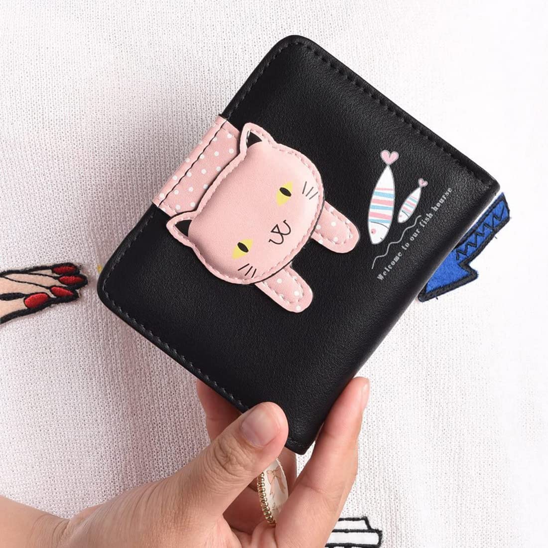 Small PU Leather Wallet with Rabbit Tassel Pendant