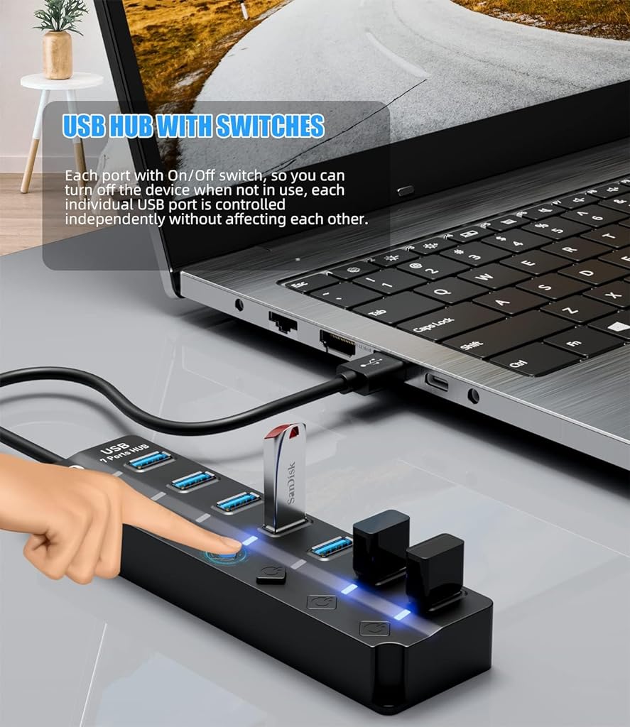 USB Hub 3.0 for PC Multiport Adapter with 7 USB Ports