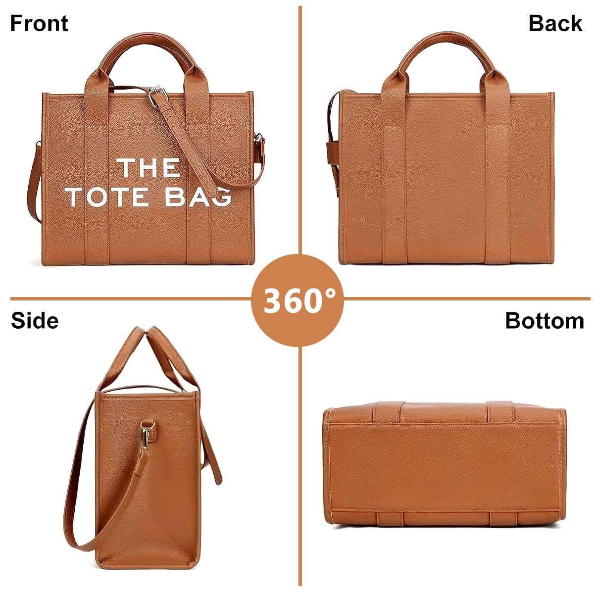 PU Tote Bag with Detachable Crossbody Belt for Women
