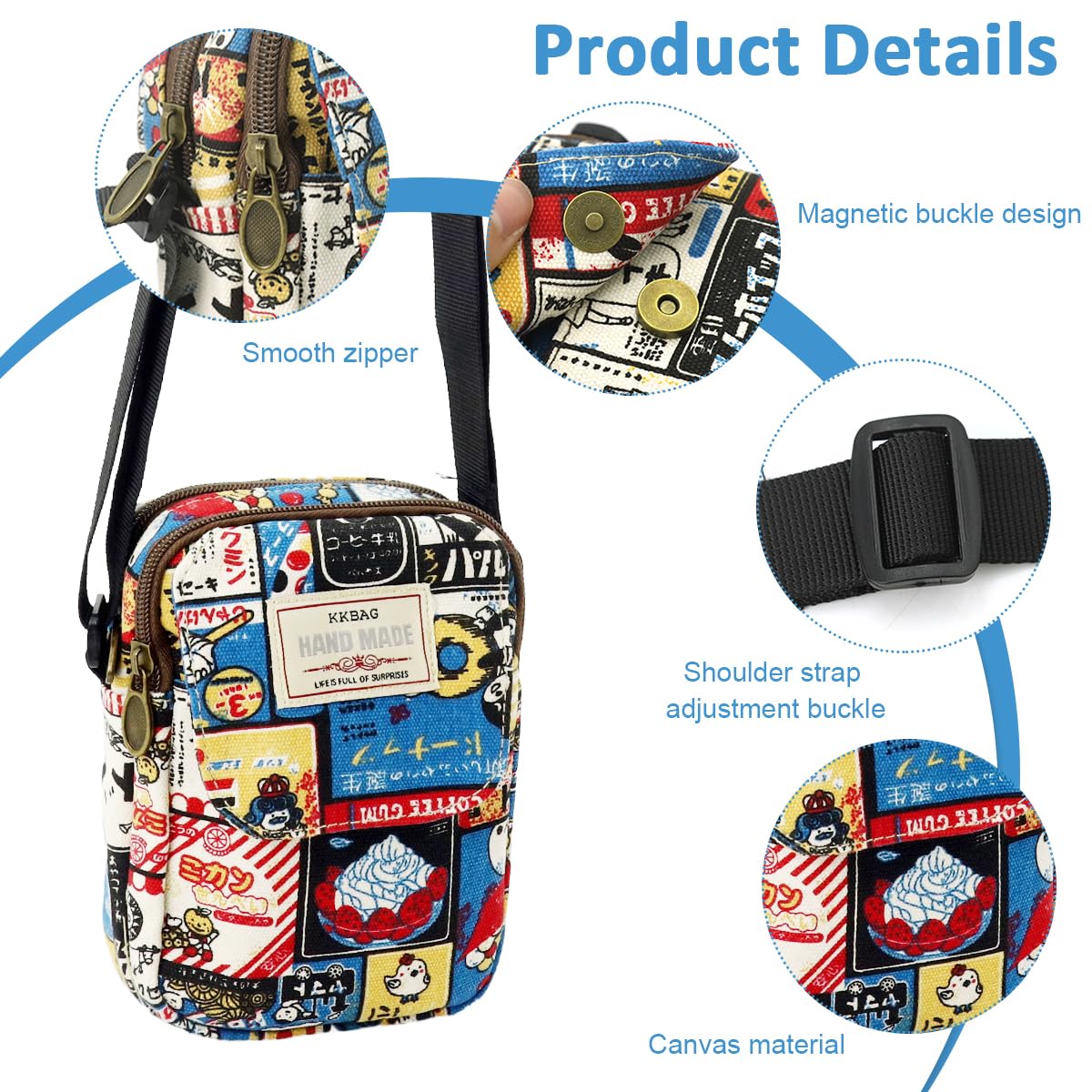 Cute Canvas Phone Sling Bag Vintage Print Crossbody