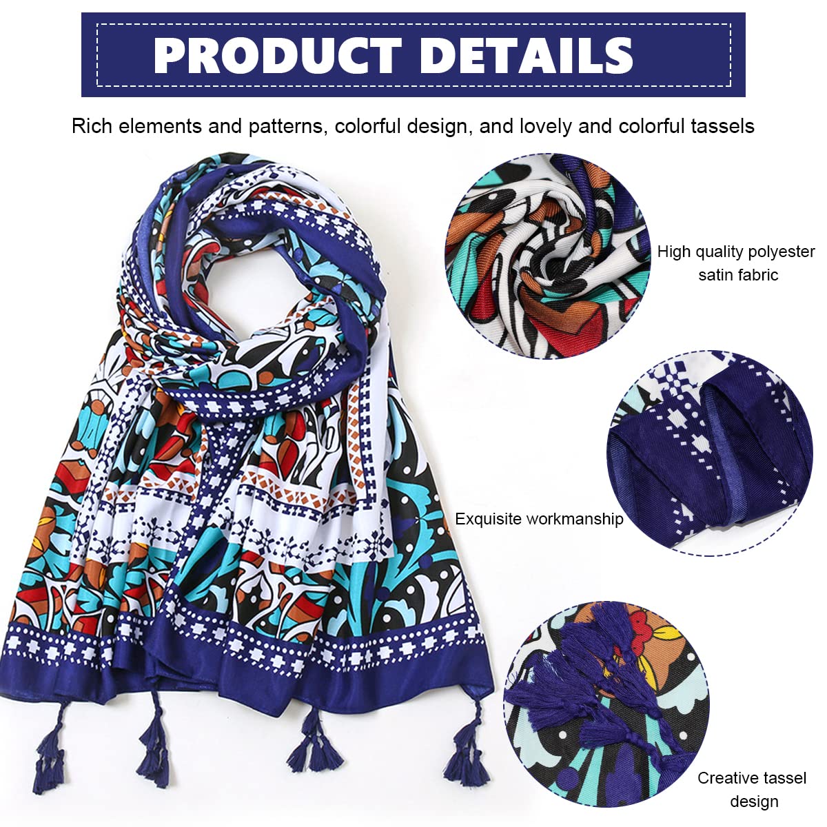Satin Silk-Feel Scarf Large Shawl for Travel Beach
