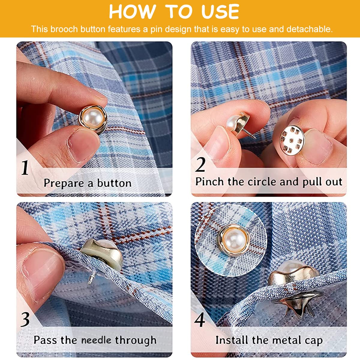 30Pcs Mini Pearl Brooch Safety Buttons Cover Up
