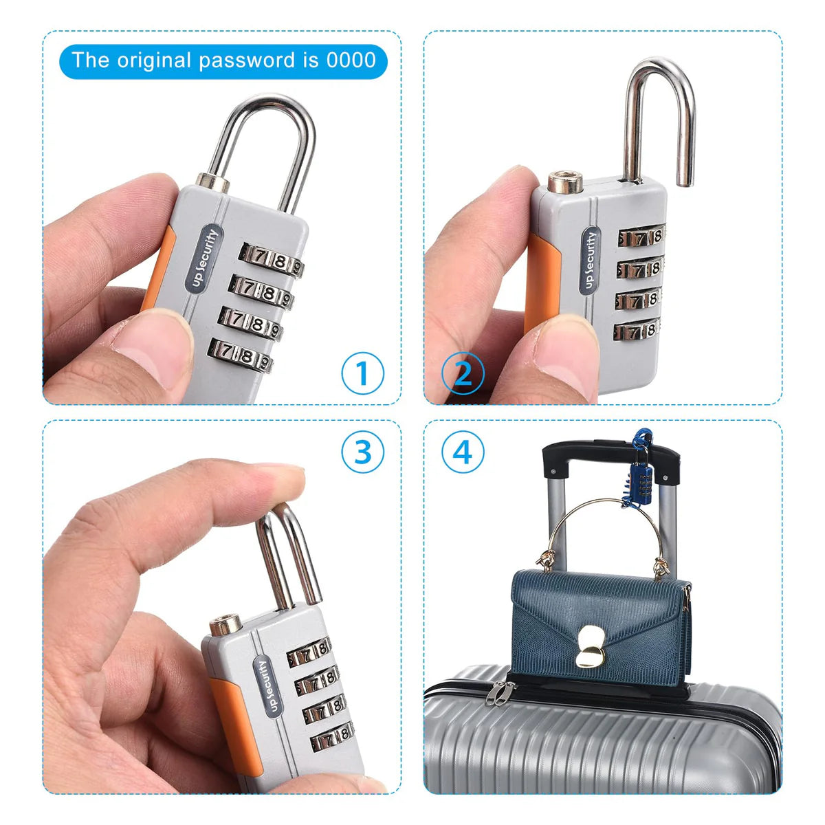 4 Digit Combination Luggage Cable Lock with Waterproof Spring Steel Cable