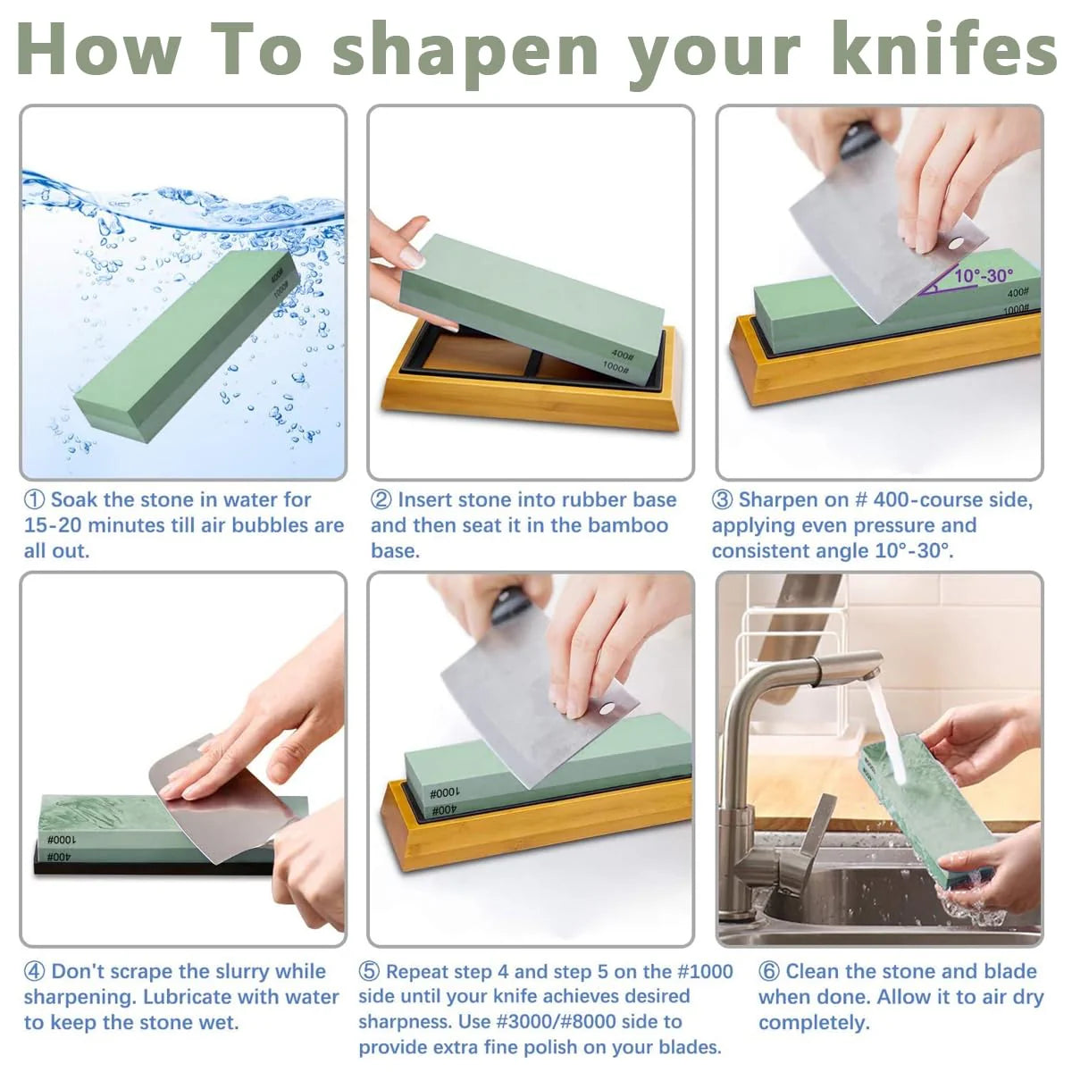 Professional Kitchen Knife Sharpener Whetstone 400/1000/3000/8000 Grit