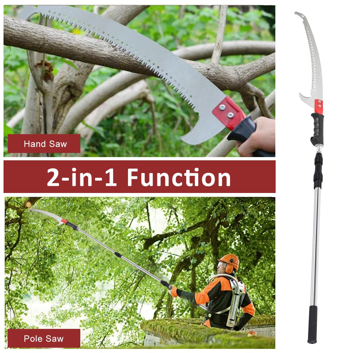 9.8ft Extendable Telescopic Pruning Saw with Stainless Steel Pole
