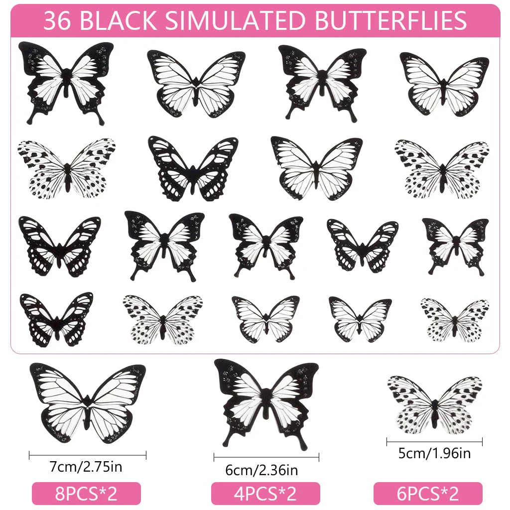 36Pcs 3D Butterfly Wall Stickers, Removable PVC Butterfly Decals