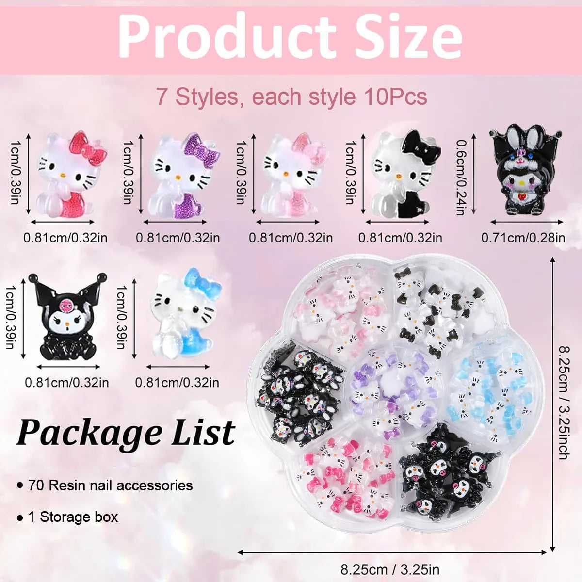 70Pcs Sanrio Nail Decal Charms DIY Nail Art