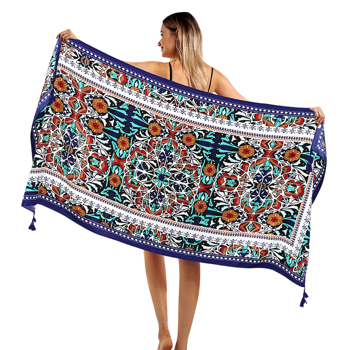 Satin Silk-Feel Scarf Large Shawl for Travel Beach