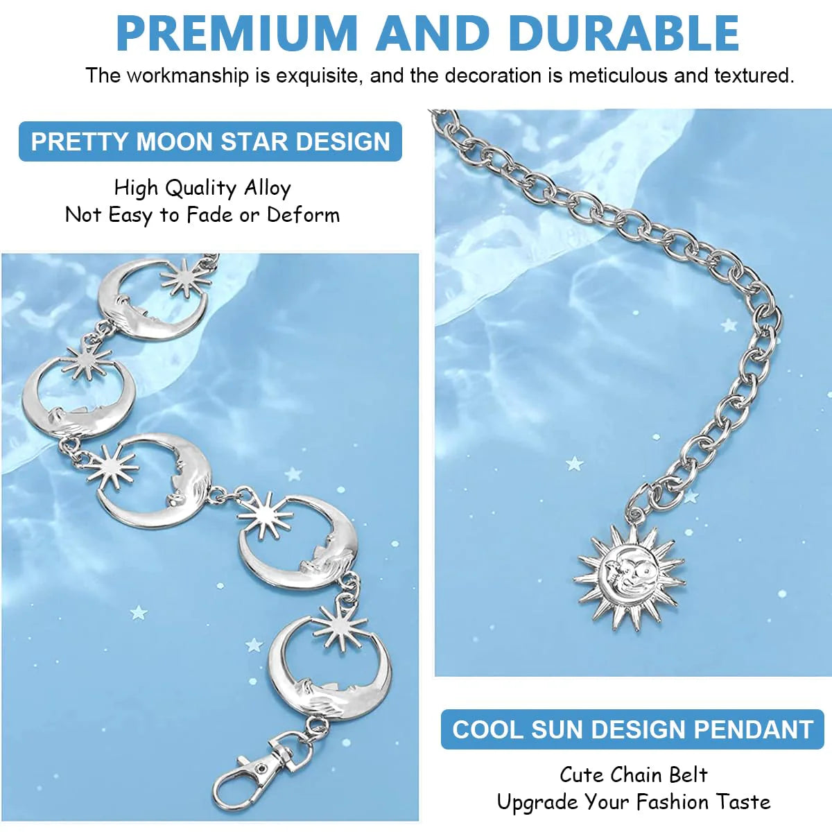 Woman Waist Belt Moon Star Metal Chain Belt for Women