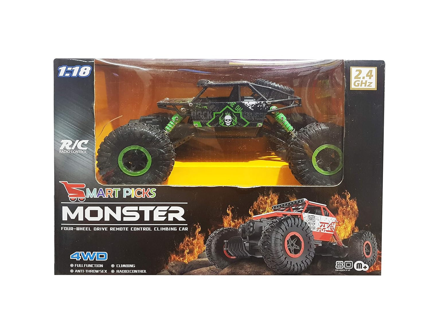 Smart Picks 1:18 Rechargeable 4Wd Rally Car Rock Crawling Remote Control Monster Truck (Green)