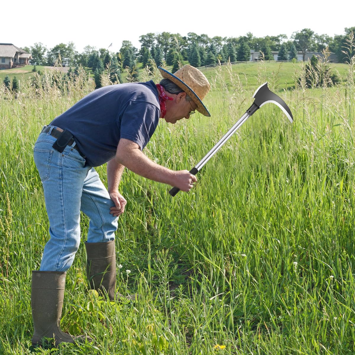 2-in-1 Grass Axe Sickle 21.65 Inch High Manganese Steel