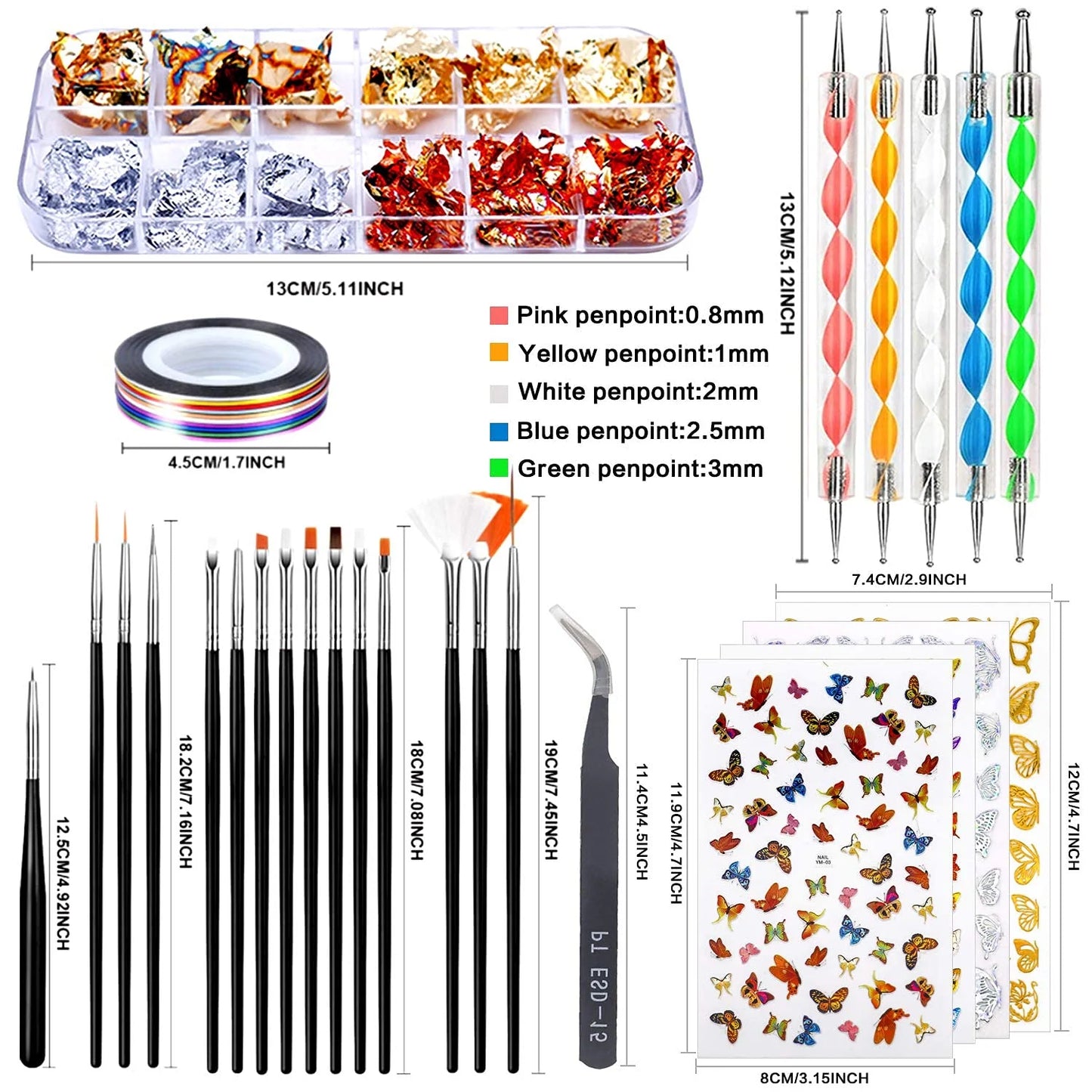 3D Nail Art Stamping Kit with Pen & Brush, Stickers, Rhinestones
