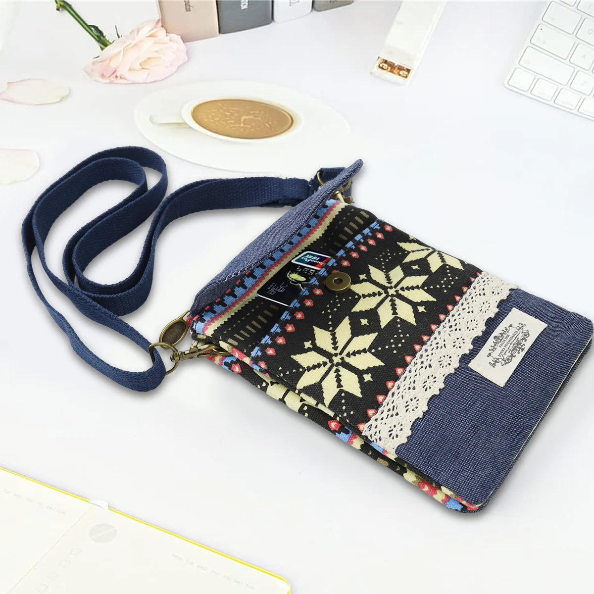 Casual Canvas Phone Sling Bag Boho Print Crossbody