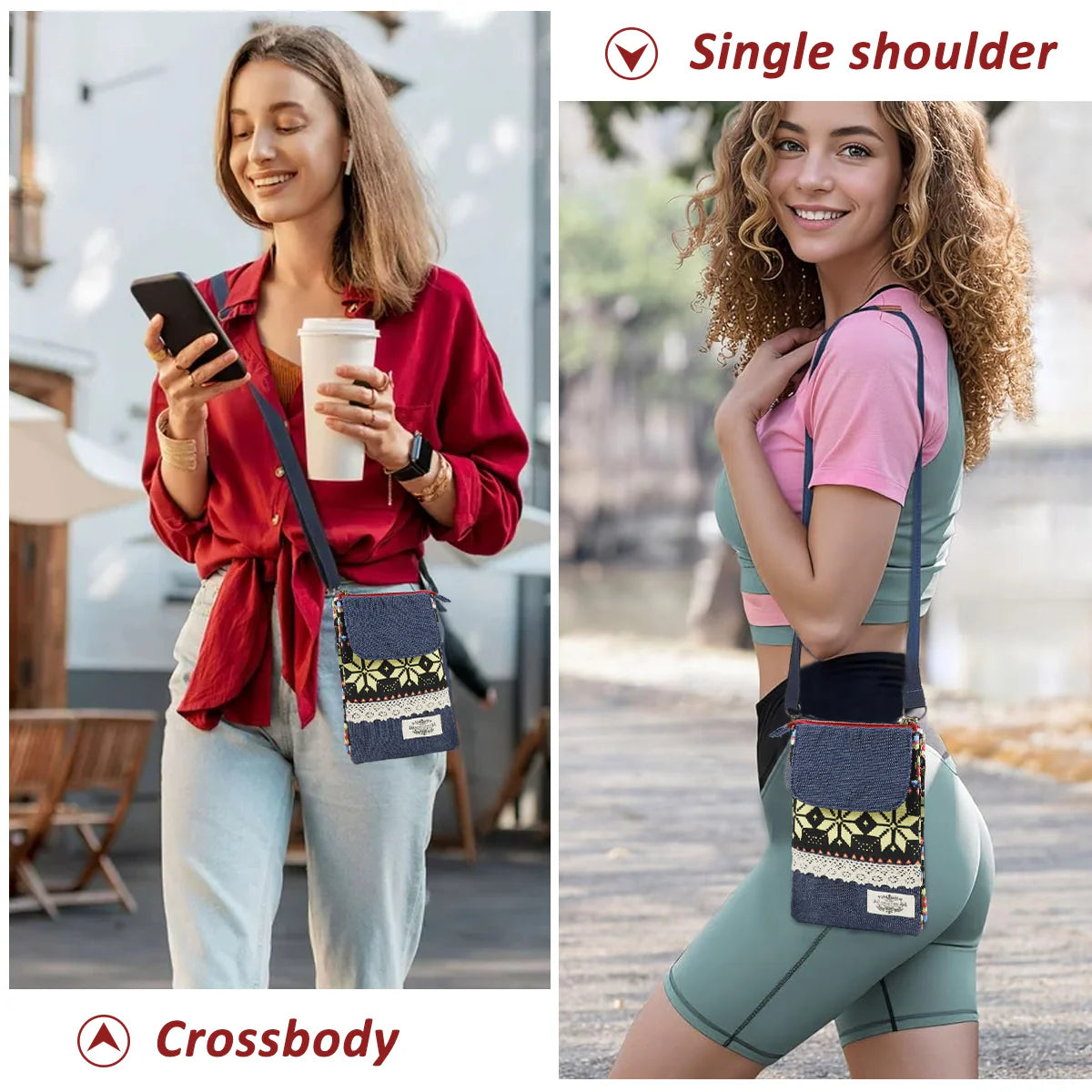 Casual Canvas Phone Sling Bag Boho Print Crossbody