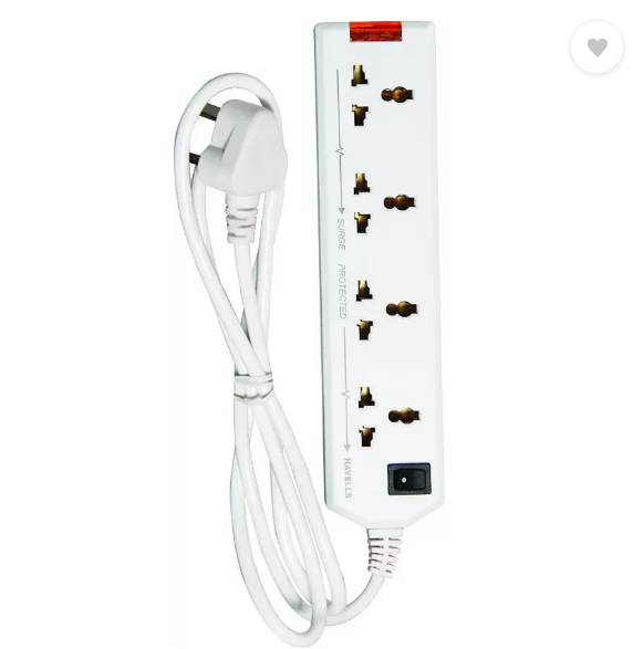 Havells 10V Heavy Duty 6A Four-Way 2400W Extension Board and Wire (White) -1.5 Metre