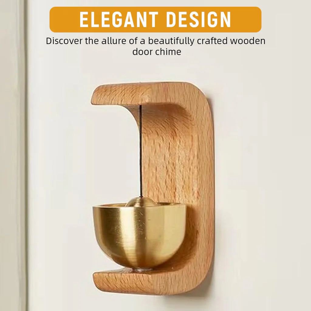Beech Wooden Door Chime with Brass Bell, Magnetic Mount