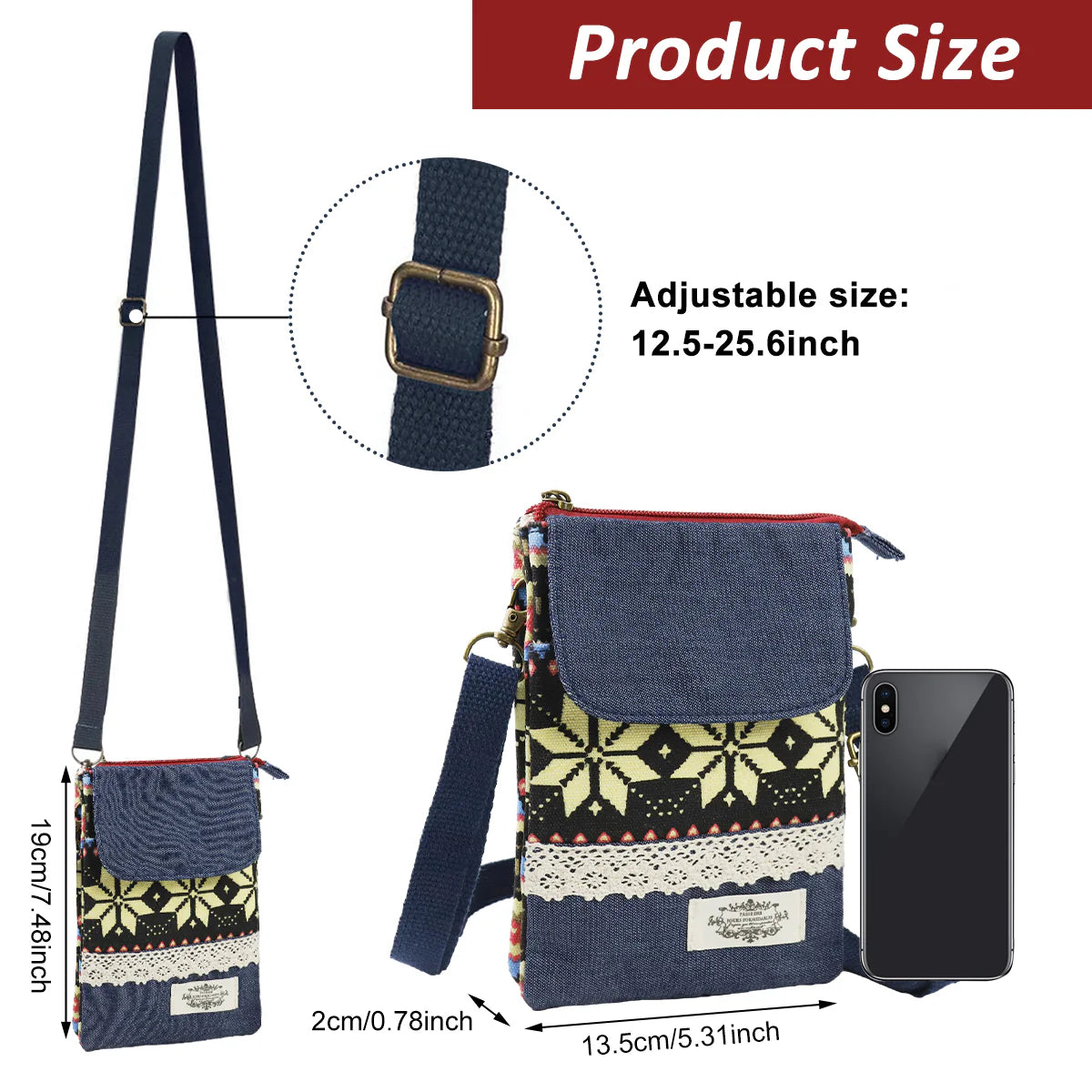Casual Canvas Phone Sling Bag Boho Print Crossbody